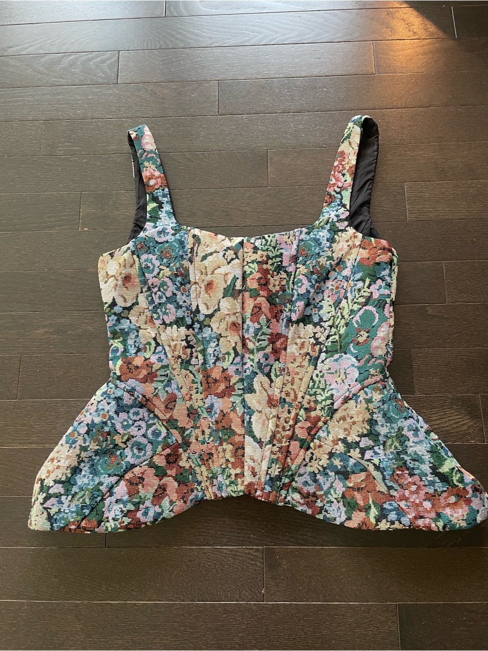 Vintage-inspired floral corset-style tank top/ peplum top